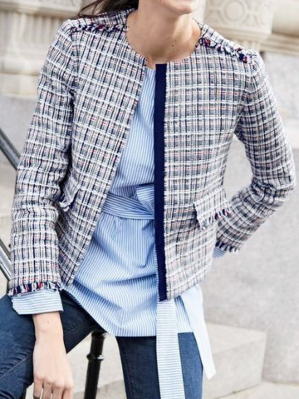 New J.Crew 100% Cotton Tweed Lady Jacket Navy White 4, S